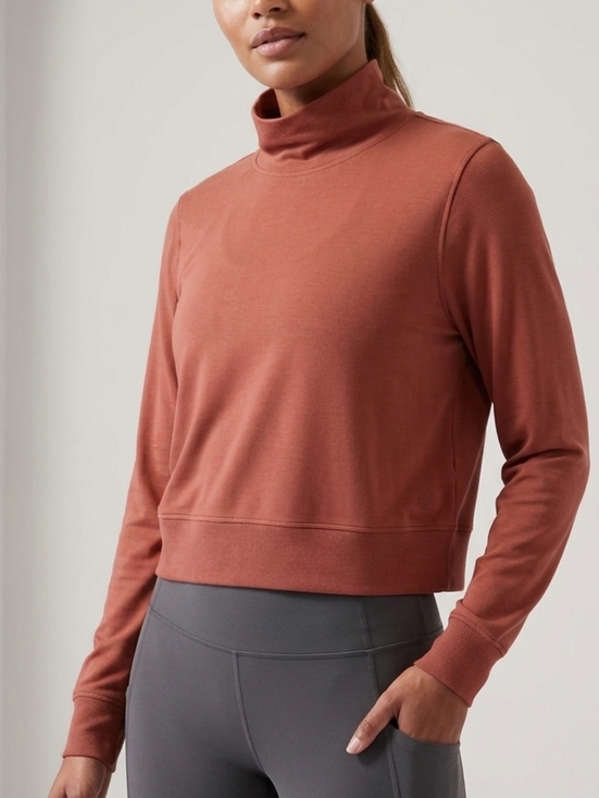 Athleta Tops - Athleta Nirvana Cropped Funnel Neck Orange Size XL Modal Tencal